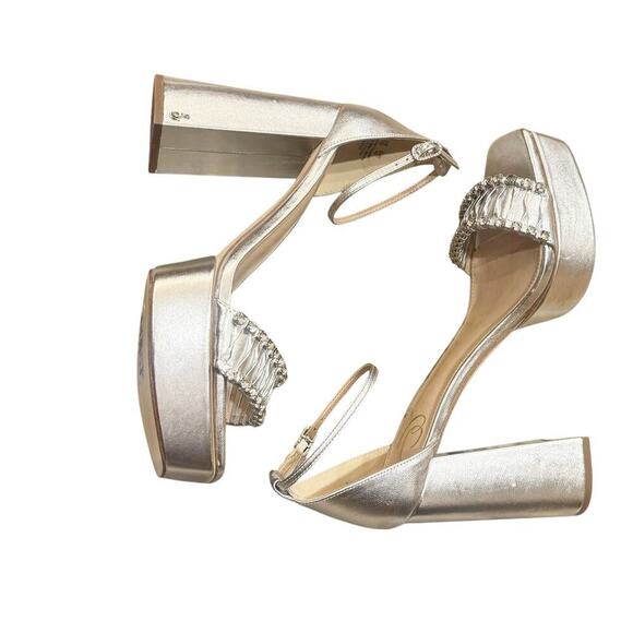 Sam Edelman High Ankle Heel Platform Silver & Crystals Sandals Size 11M NWOB - Picture 5 of 12